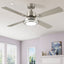 Dextrus 52'' Ceiling Fan with Light and Remote Control, 6 Speeds, 5 Timer Settings, and Dual - Finish Blades (Nickel)