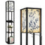 Floor Lamp with Shelves, Modern Dimmable Standing Lamp Floral Corner Display Bookshelf Lamp with 2 USB & 1 Power Outlet for Living Room & Bedroom