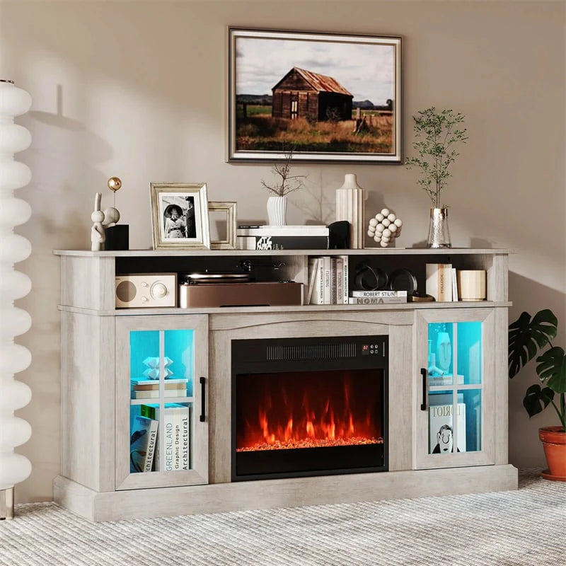 58" Electric Fireplace TV Stand for 65" TVs, Entertainment Center with 28" Fireplace Heater Insert, LED Lights, Remote Control & Storage Secondary image
