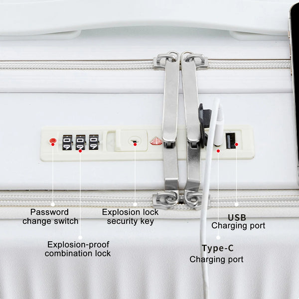 24 in Checked Luggage with Front Pocket, USB Charging Port, Built - in Lock Carry on Suitcase, Cup Holder and Phone Holder, Medium Hardside Suitcase
