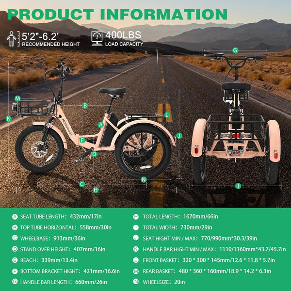 ABORON 3.0 Fat Tire Electric Trike for Senior Foldable E - Bike, 500W Motorized Tricycle Adult 20" Folding 3 Wheel Electric Commute Bike Trike W/48V