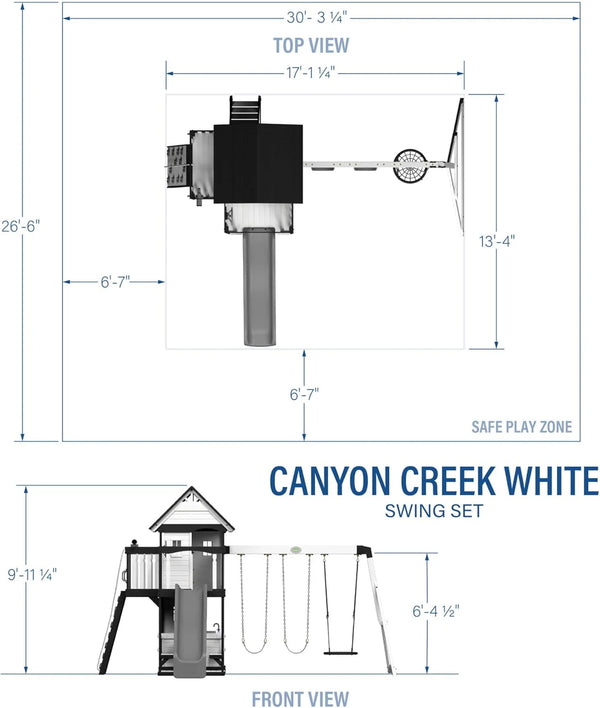 Backyard Discovery Canyon Creek Cedar Wood Swing Set with Wave Slide, Clubhouse, Play Kitchen, Picnic Area, Swings and Rock Wall