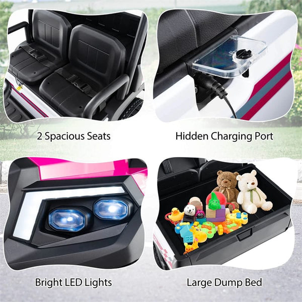 24V 4WD 2-Seater Kids Golf Cart with Sun Shade, Storage Trunk & Remote Control, LED Lights, Electric Ride on Toy Car for Boys Girls Ages 3+