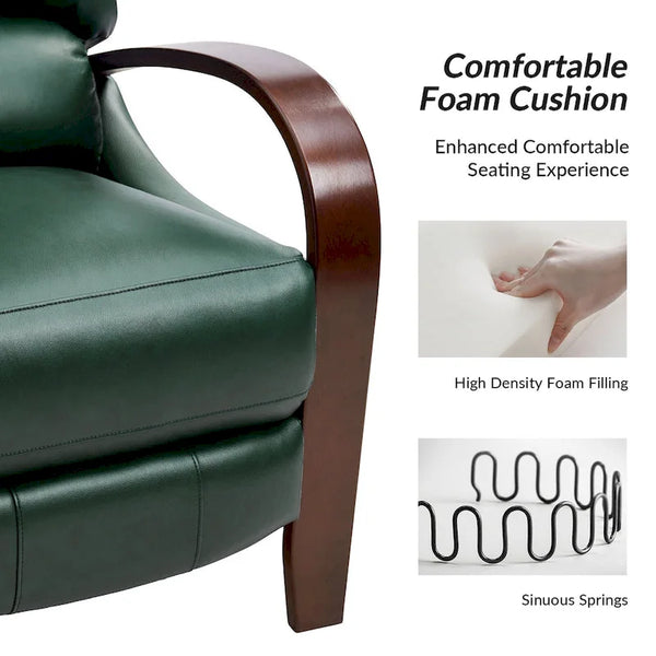 Set of 2 Alex Mid - Century Modern Genuine Leather Manual Recliners with Curved Wooden Arms
