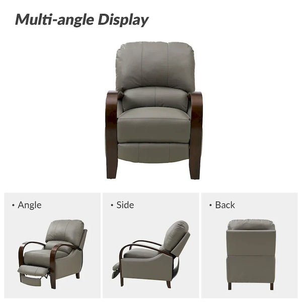 Set of 2 Alex Mid - Century Modern Genuine Leather Manual Recliners with Curved Wooden Arms