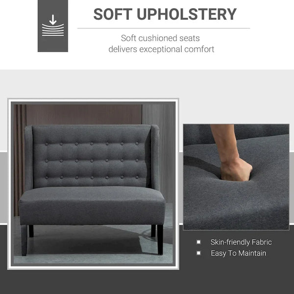 HOMCOM Armless Double Sofa Loveseat - Tufted Linen Upholstery Couch with Wooden Legs for Living Room - 28.75 x 43.25 x 36.5 inches