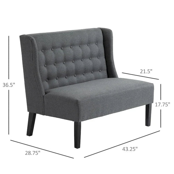 HOMCOM Armless Double Sofa Loveseat - Tufted Linen Upholstery Couch with Wooden Legs for Living Room - 28.75 x 43.25 x 36.5 inches