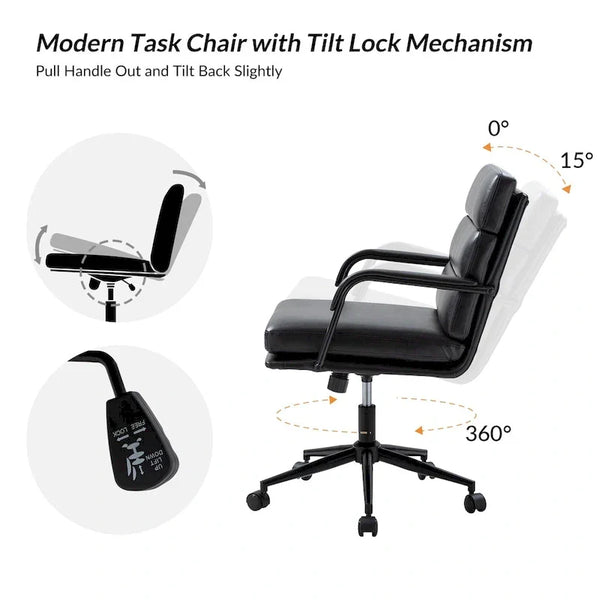 Joseph Contemporary Faux Leather Task Chair with Tilt Lock and Center Tilt by HULALA HOME