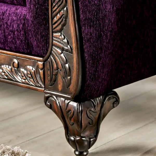 Grendel Classic Purple Chenille Loveseat with Rolled Arms by Furniture of America
