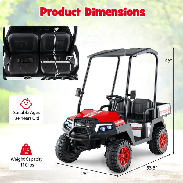 24V 4WD 2-Seater Kids Golf Cart with Sun Shade, Storage Trunk & Remote Control, LED Lights, Electric Ride on Toy Car for Boys Girls Ages 3+